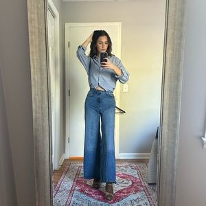 Oversized Blue Stripped Collared Blouse